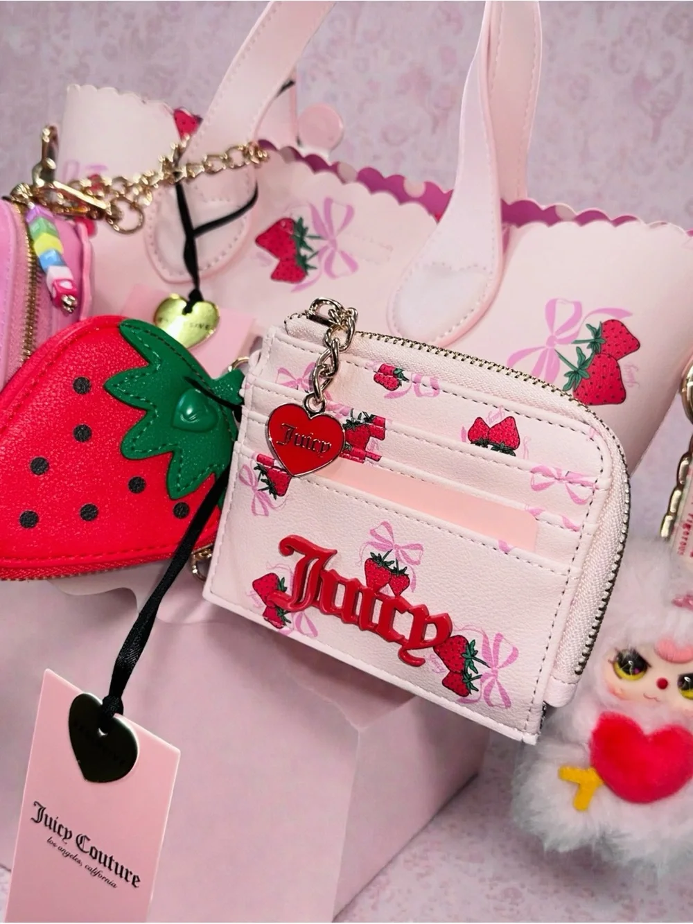 Juicy Couture Pink Sweet Strawberry Tote with Matching Wallet Set